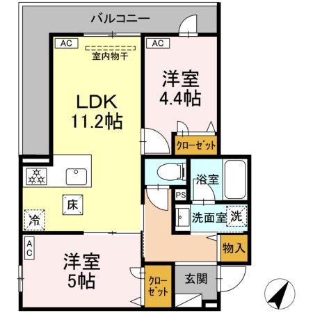 セレスティア細田A(2LDK/1階)の間取り写真