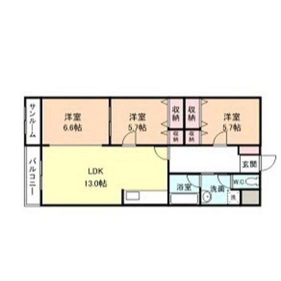 富山地鉄富山港線 粟島駅 徒歩20分 3階建 築25年(3LDK/1階)の間取り写真