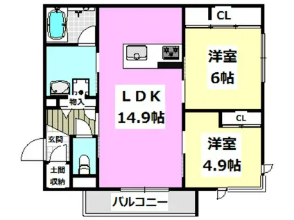 ヴァンベール(2LDK/3階)の間取り写真