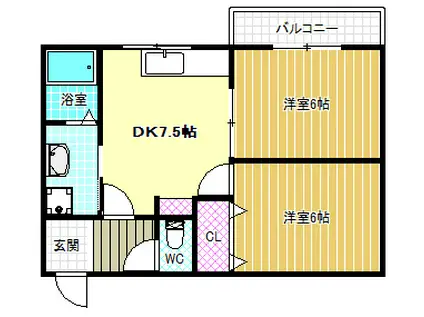 奥野ハイツ(2DK/3階)の間取り写真
