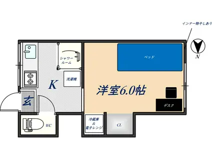 LACHANCE瓢箪山ANNEX(1K/2階)の間取り写真
