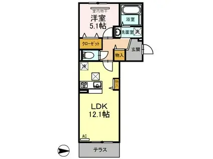 D-ROOMグランクリュ姪浜(1LDK/2階)の間取り写真