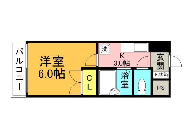 グランディールKY(1K/5階)の間取り写真