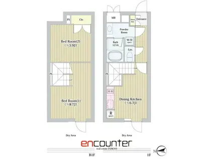 ラペルラ世田谷赤堤(2DK/1階)の間取り写真