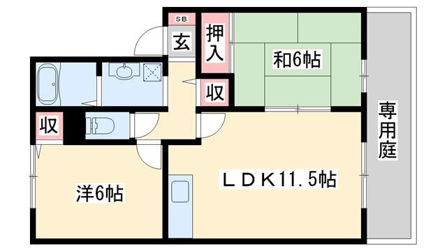 グランドソレイユ A棟(2LDK/1階)の間取り写真