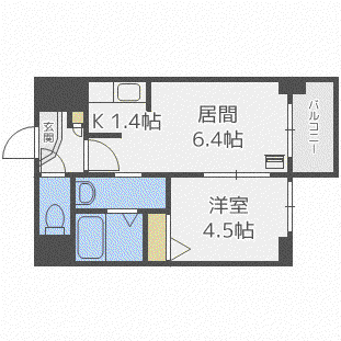 シュクル医大南(1DK/5階)の間取り写真
