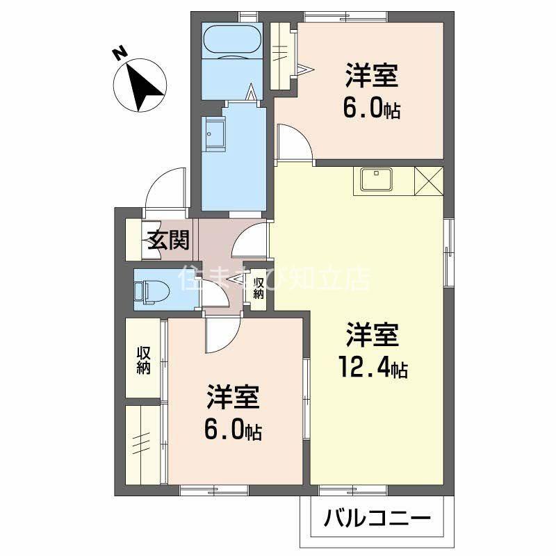 フォーレスいちこ C棟(2LDK/2階)の間取り写真