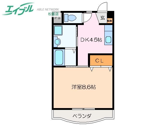 クラージュ21(1DK/3階)の間取り写真