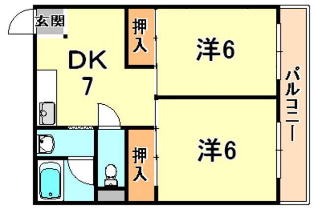 辻川マンション(2DK/4階)の間取り写真
