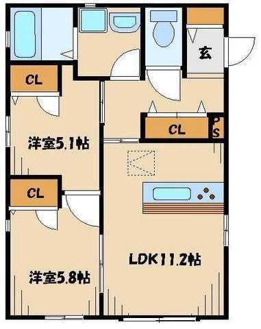 ビオラ国領(2LDK/1階)の間取り写真