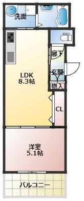 クリエオーレ岡山(1LDK/1階)の間取り写真