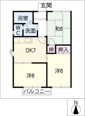 サンライズ涼風(3DK/2階)の間取り写真