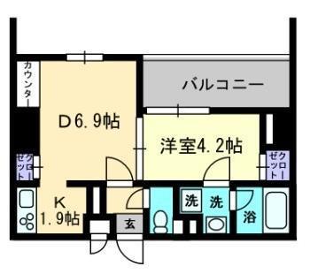 リアライズ瓦町(1DK/9階)の間取り写真
