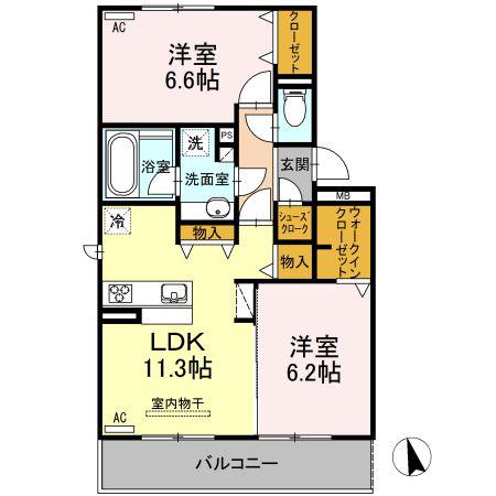 ディライト(2LDK/2階)の間取り写真