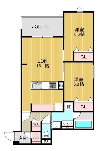グリーンコート杭全(2LDK/2階)の間取り写真