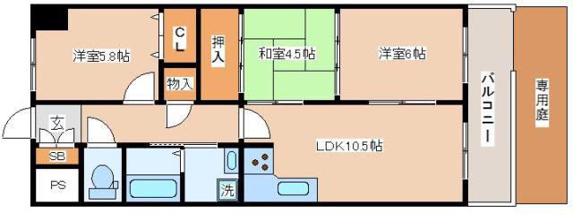 ライオンズマンション長田ヒルズ二号棟(3LDK/3階)の間取り写真