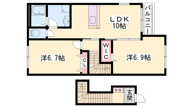 シルフィード三木(2LDK/2階)の間取り写真