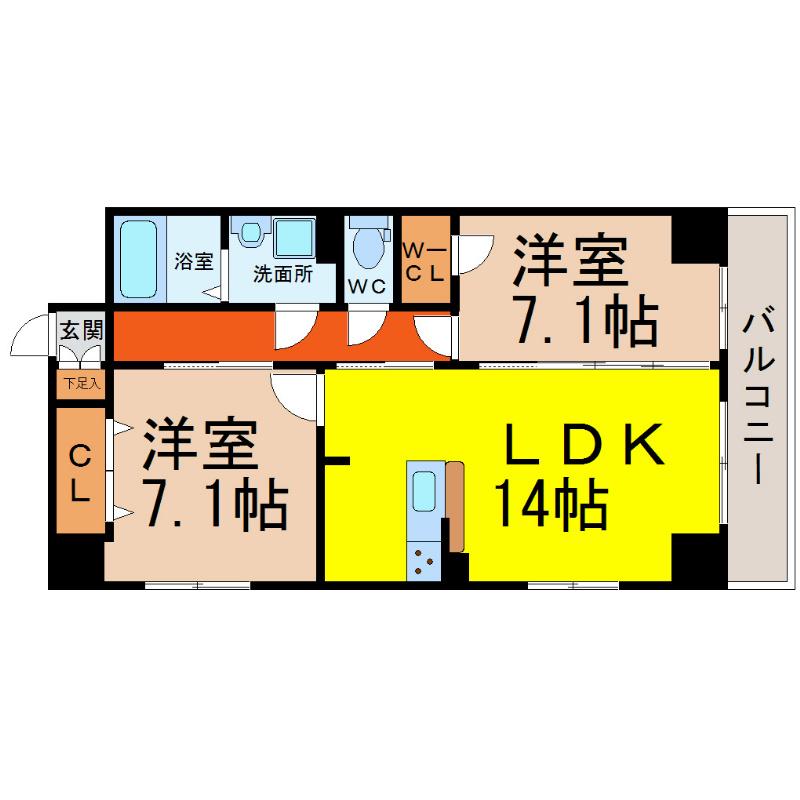 S-FORT鶴舞MARKS(2LDK/4階)の間取り写真