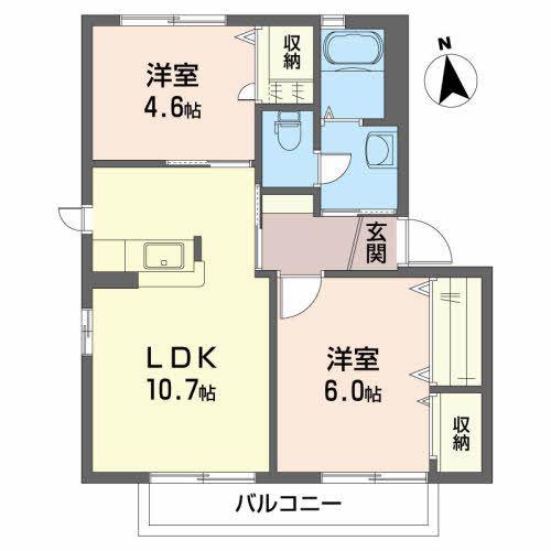 シャインベルA(2LDK/1階)の間取り写真