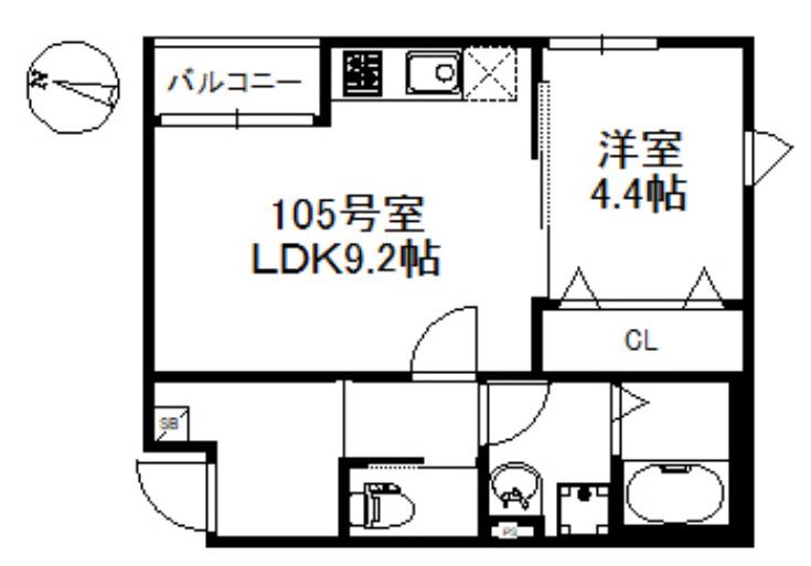 メゾンソレイユ久留米(1LDK/2階)の間取り写真