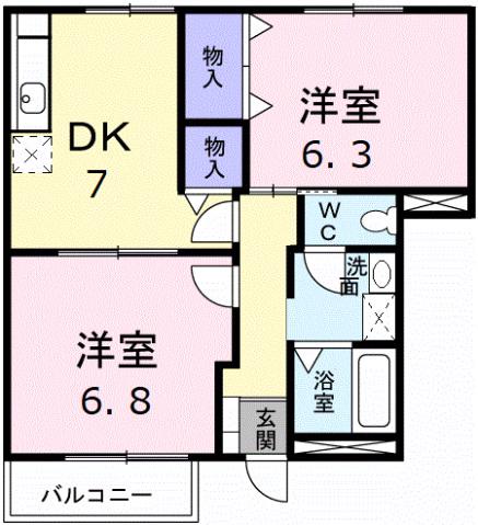 フォレストサイドII番館(2DK/1階)の間取り写真