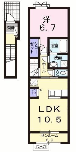 パニエ ド フルール千歳(1LDK/2階)の間取り写真