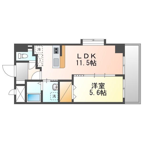 プライムヒルズ楚辺(1LDK/8階)の間取り写真