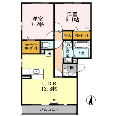 ザ・パーシモンD(2LDK/2階)の間取り写真