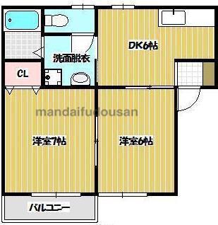 シェルブール(2DK/1階)の間取り写真