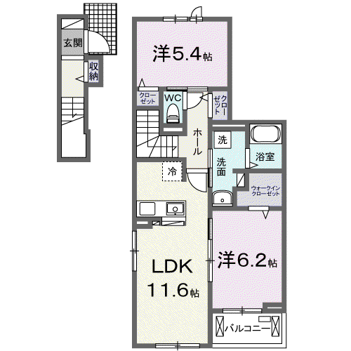 アッセンブル(2LDK/2階)の間取り写真
