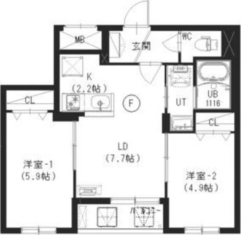 インフィニティN22E1(2LDK/2階)の間取り写真