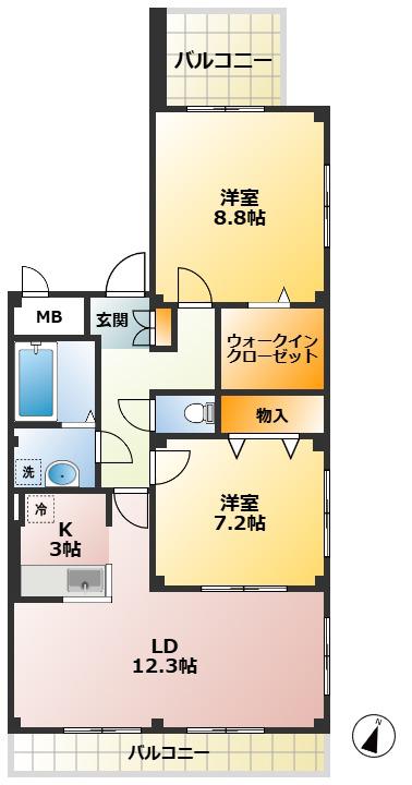トリアード(2LDK/2階)の間取り写真