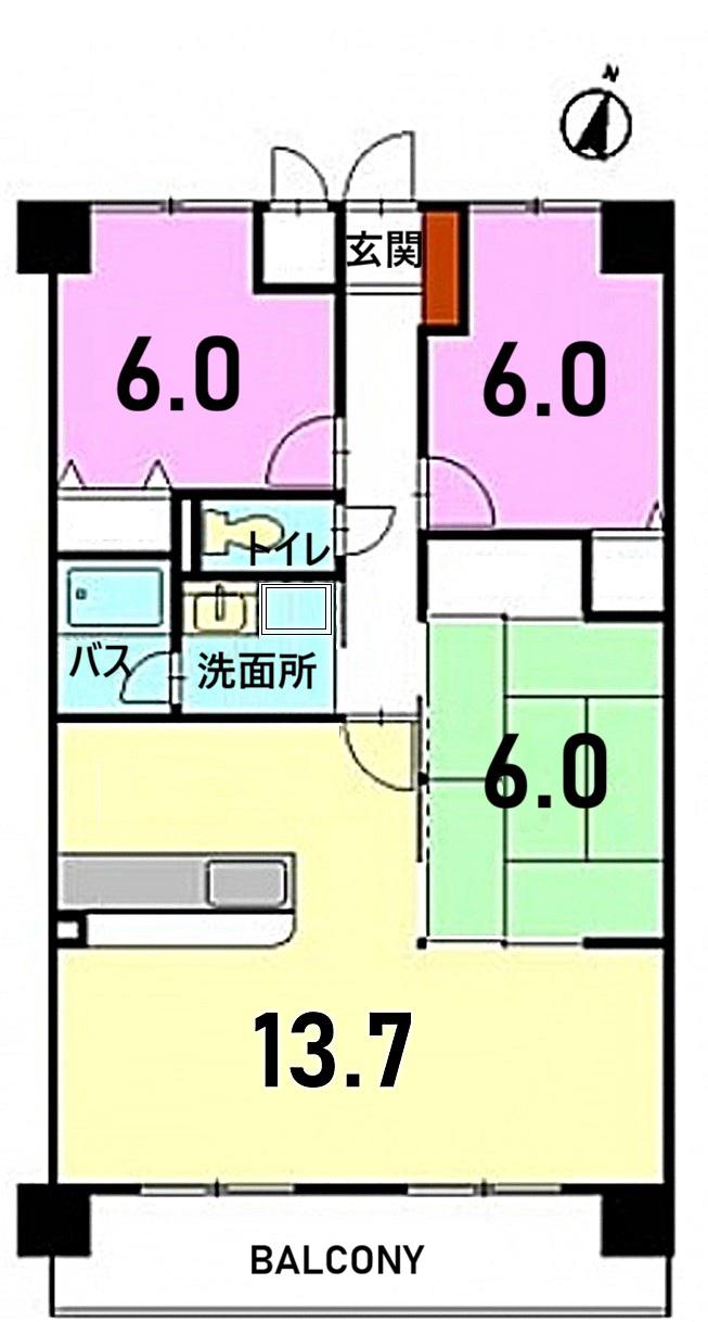 ハイコーポ南千田(3LDK/8階)の間取り写真