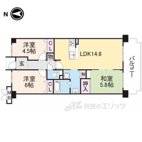 セザール枚方公園(3LDK/4階)の間取り写真