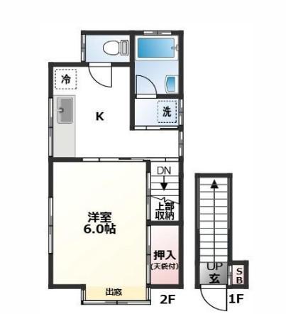 町屋3丁目戸建て2階(1K/2階)の間取り写真