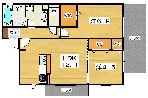 CLAIRE津田Ⅱ(2LDK/1階)の間取り写真
