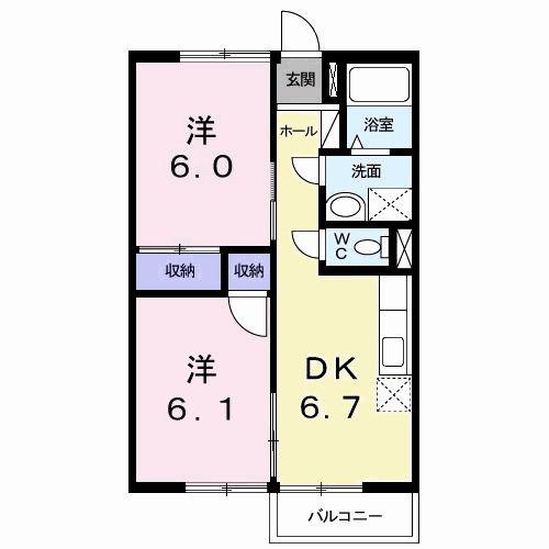 プチメゾン(2DK/1階)の間取り写真