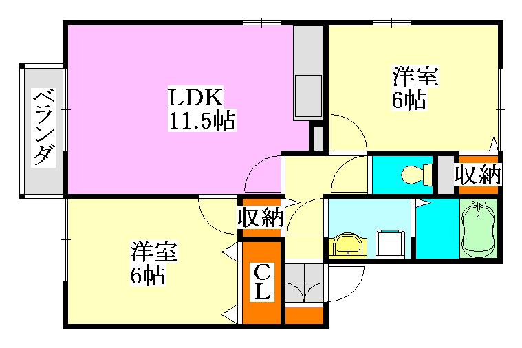 ロイヤルアベニールA(2LDK/1階)の間取り写真