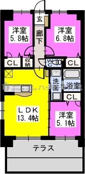 プレジデント正弥朱雀(3LDK/1階)の間取り写真