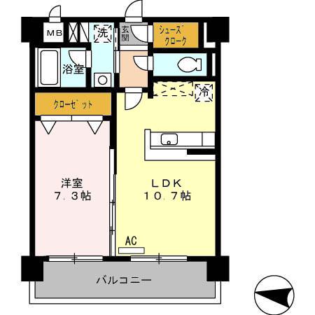 リビオン千代町(1LDK/2階)の間取り写真