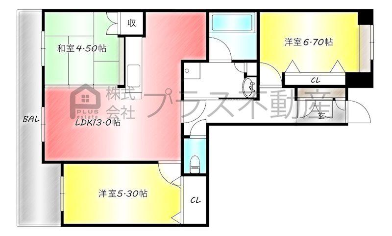 エイルマンション直方駅前IIIプラウド(3LDK/6階)の間取り写真