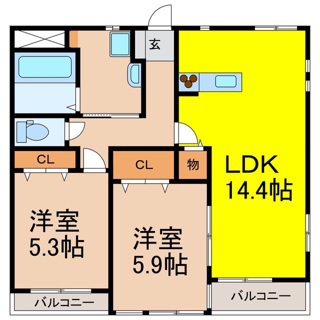 グランベール(2LDK/1階)の間取り写真