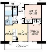 UR浜甲子園さくら街 11号棟(2DK/6階)の間取り写真