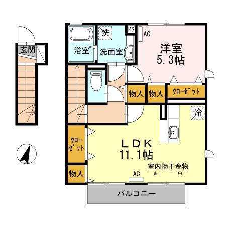 ルミエール・ドゥース(1LDK/2階)の間取り写真