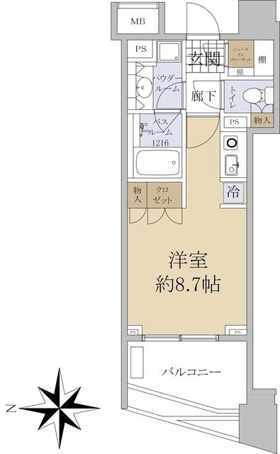 シティハウス代々木(ワンルーム/8階)の間取り写真