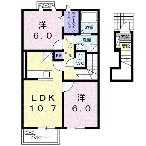 ル・プティ・ボヌール(2LDK/2階)の間取り写真