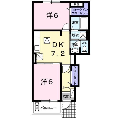 ソレイユS(2DK/1階)の間取り写真