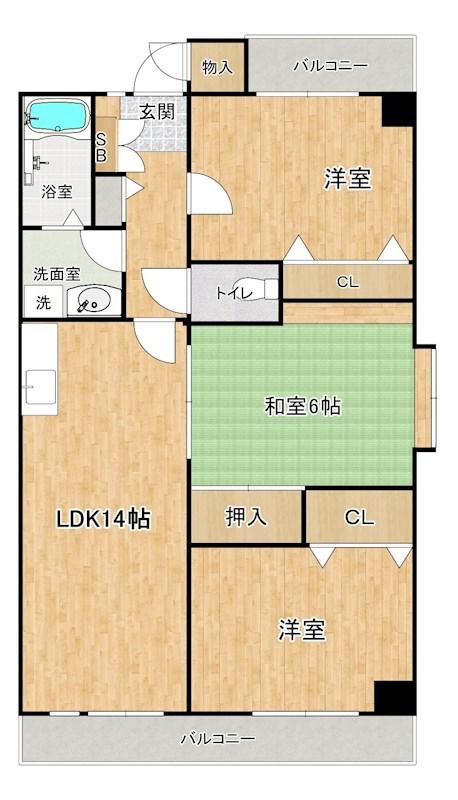 エスペランサ室見(3LDK/4階)の間取り写真