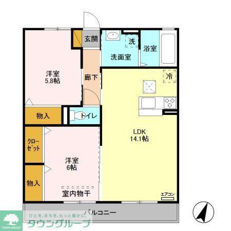 ディアレイク(2LDK/1階)の間取り写真