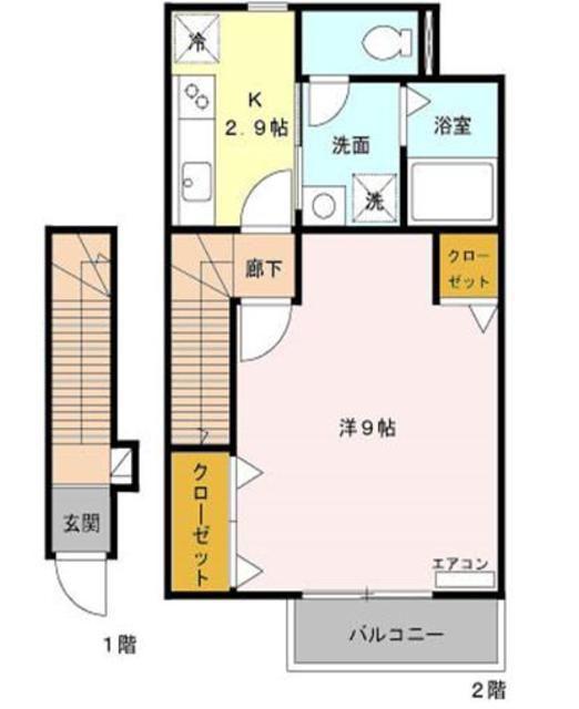 ルミエールI(1K/2階)の間取り写真